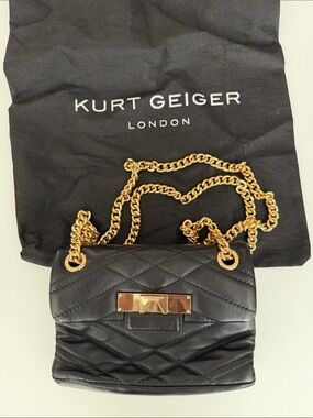 Kurt Geiger Black Quilted Leather Crossbody with Gold Chain